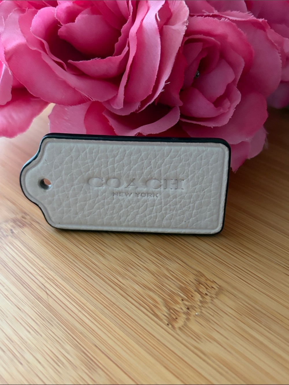 Coach Leather Tag in Cream with dark brown Edge